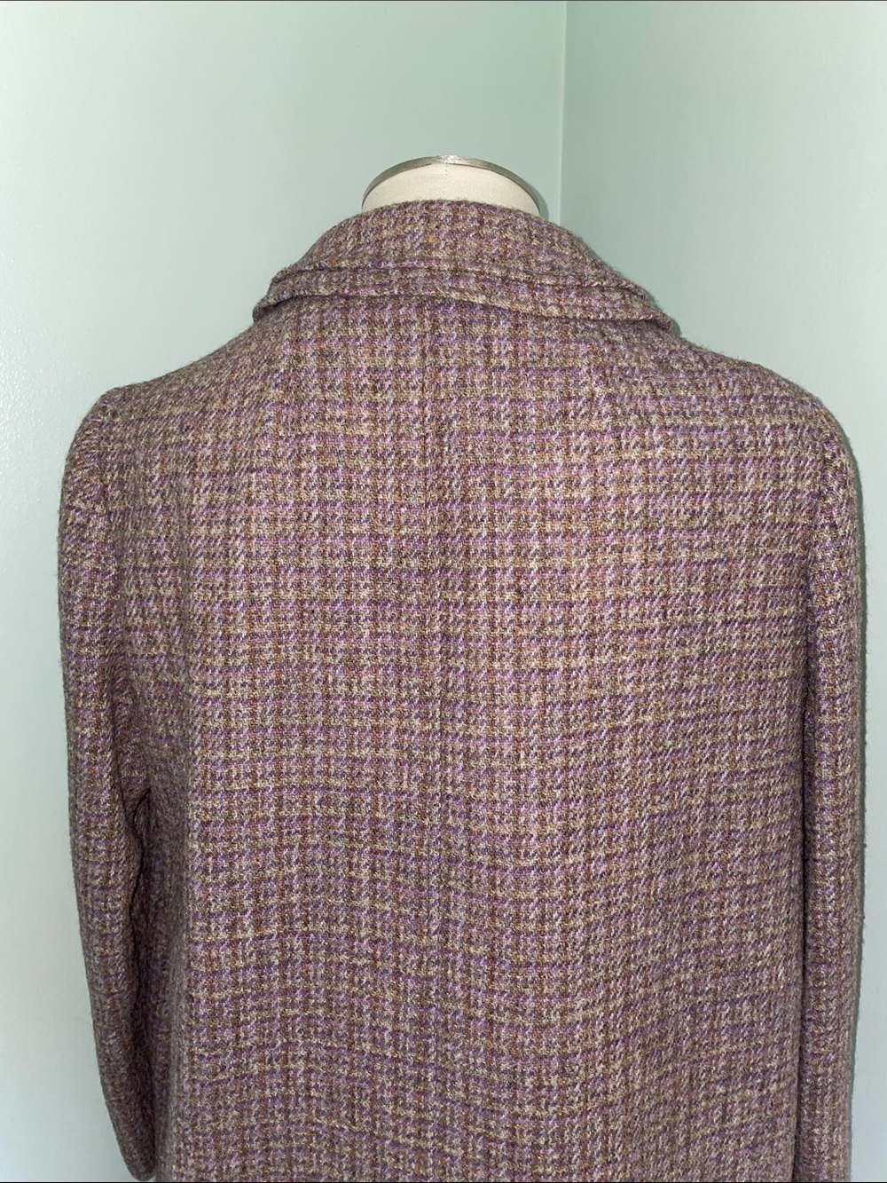 Vintage Harris Tweed Handwoven Scottish Wool Long Coat Purple Brown Plaid - Picture 8 of 16